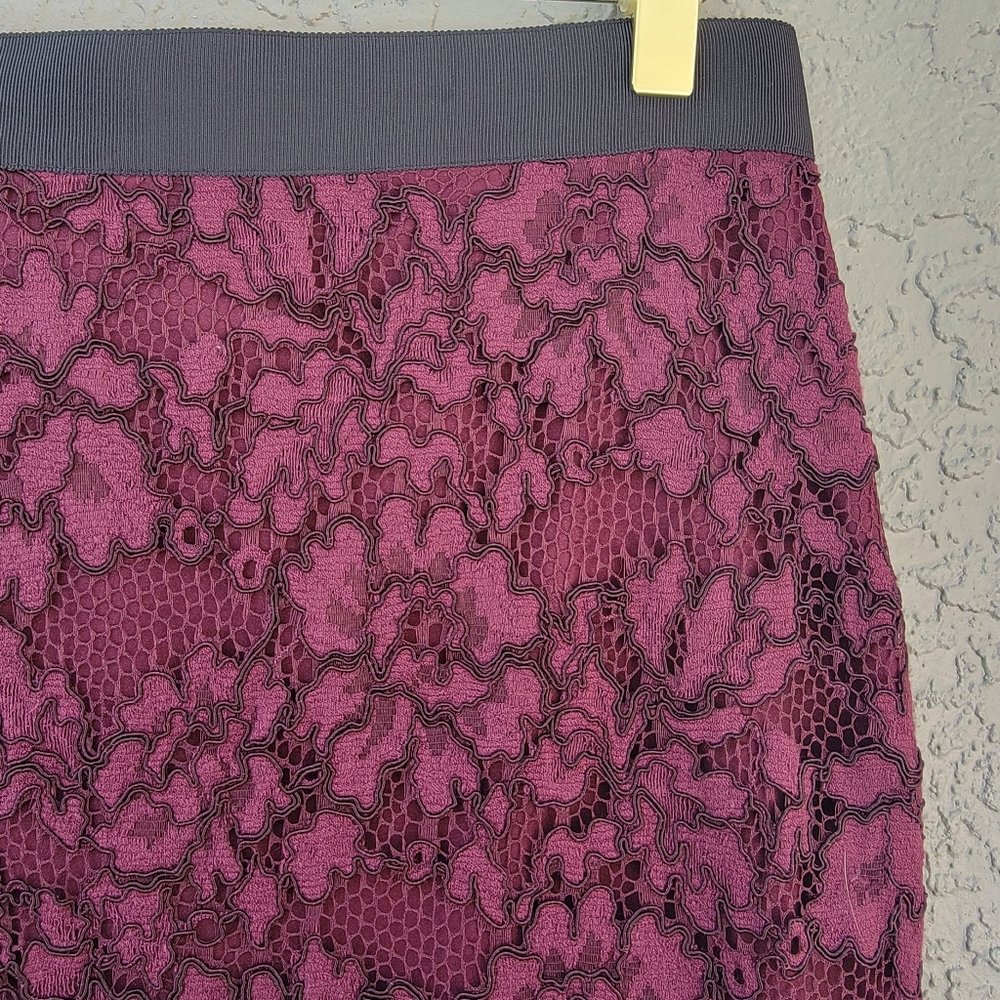 Alexis Lace Midi Skirt Pleated Hem Romantic Coquette Size Small burgandy & black - Picture 9 of 12